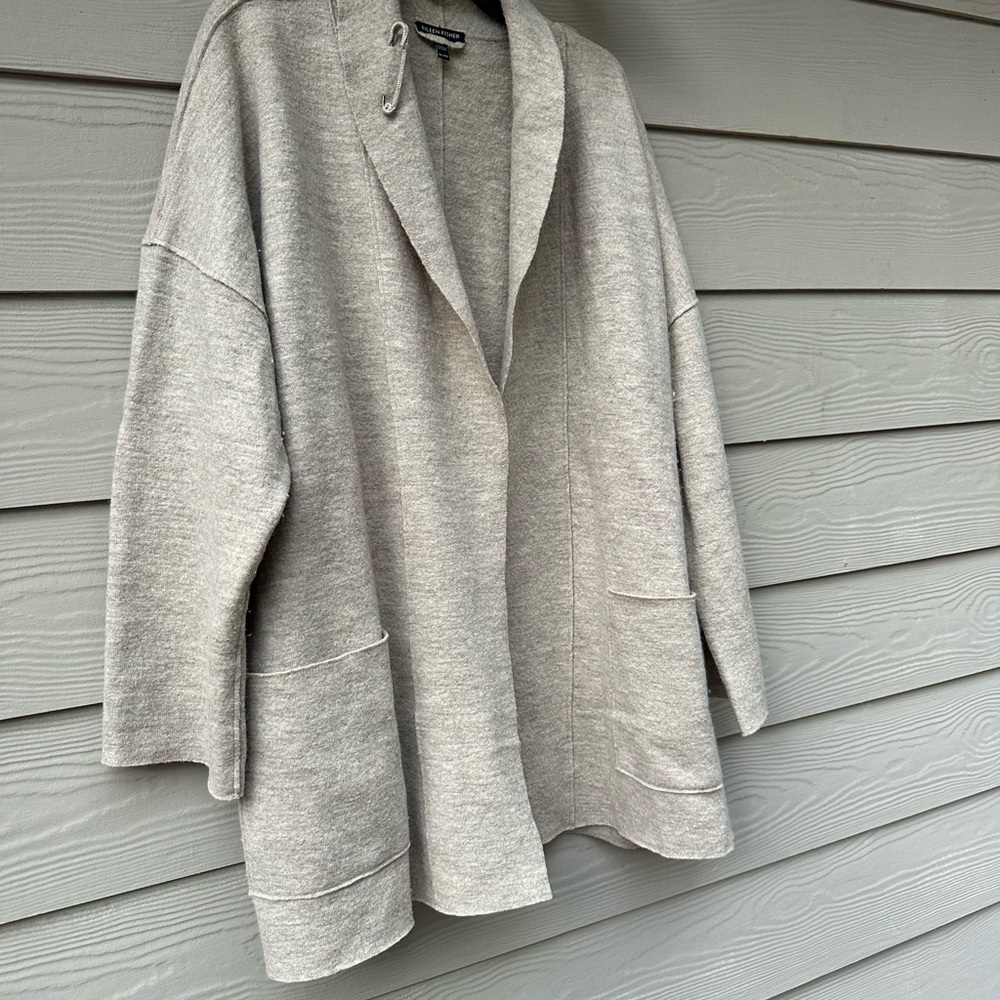 EILEEN FISHER NWT The Icons Kimono Jacket Cardigan Open Front Wool Beige Size XL - Picture 5 of 9